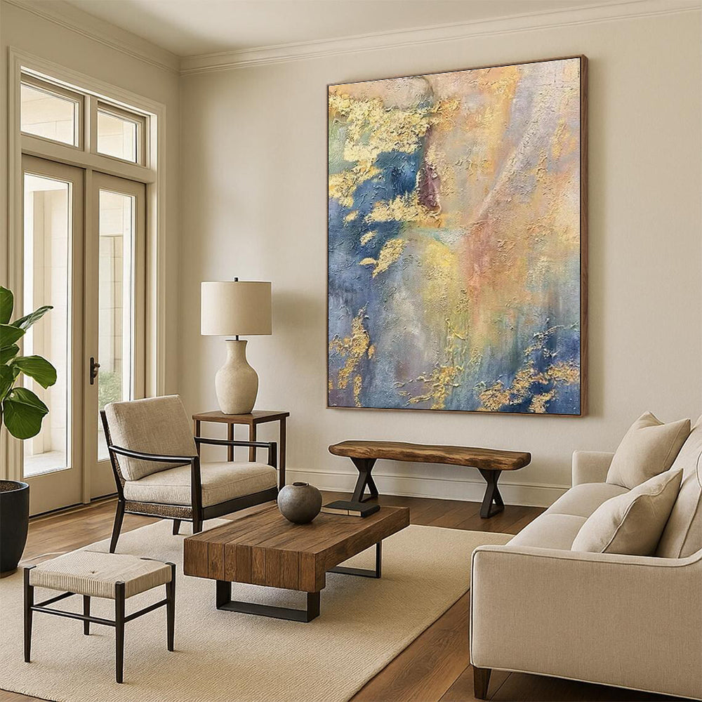 Acrylic Modern Art Paintings Blue Gold Textured Abstract Landscape Art PT507