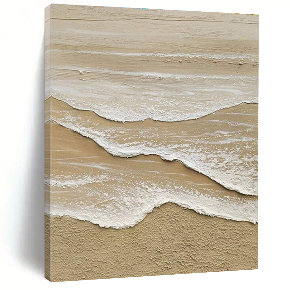 Large Contemporary Wall Art Beige & White Textured Beach Waves, Cool Abstract Paintings DPS492