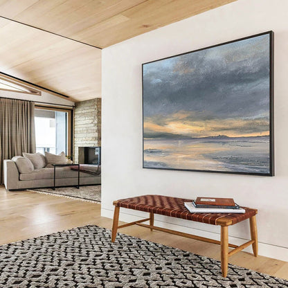 Hand-Painted Gray & Orange Abstract Coastal Sunset Art HPS181