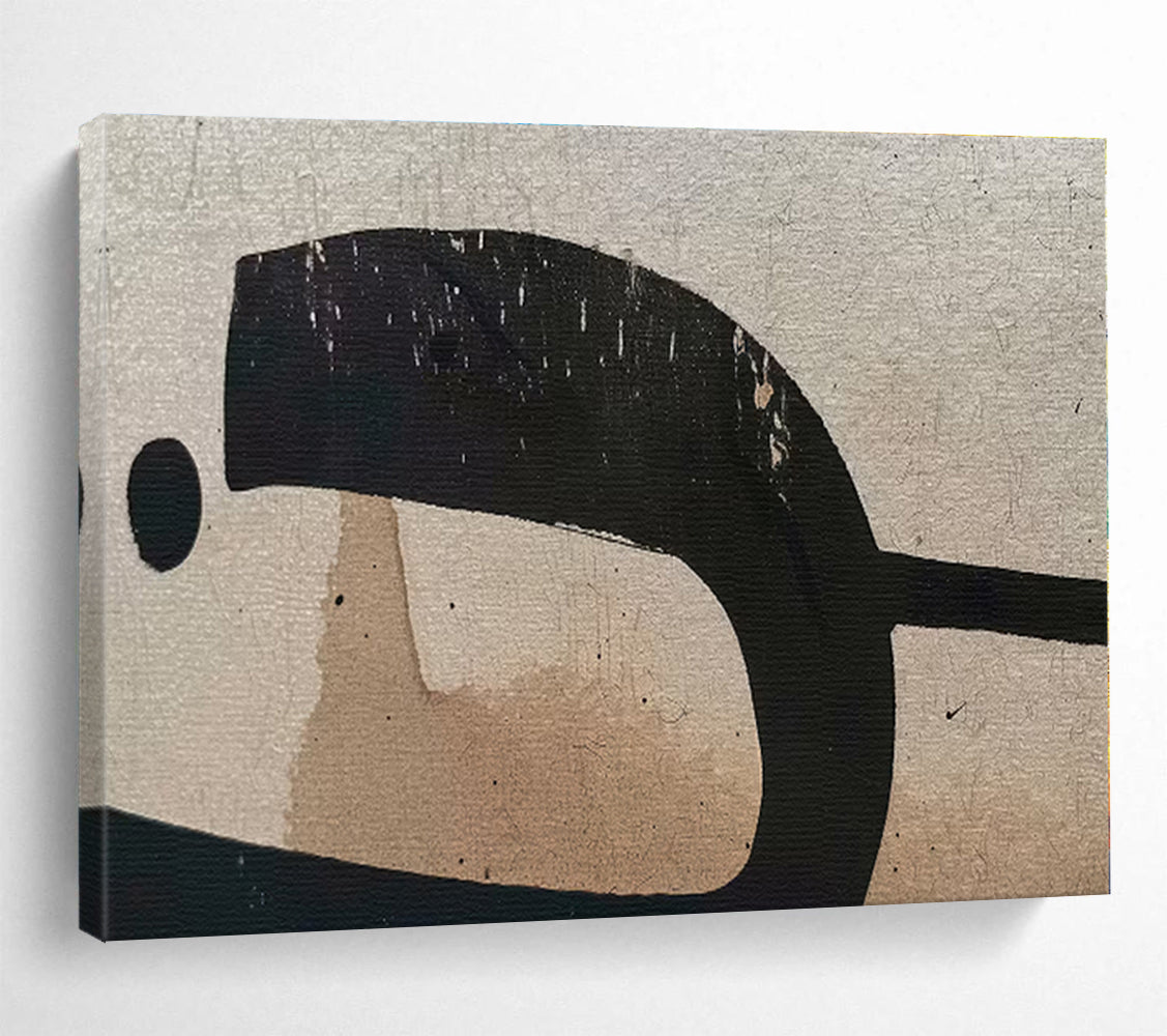 Handmade Art Black, Beige & Brown Geometric Abstract On Canvas HPS049