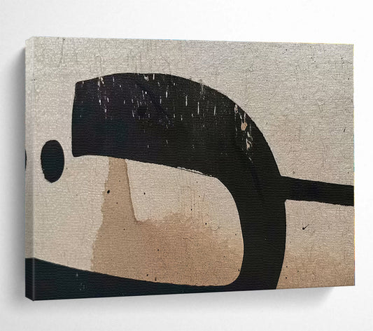 Handmade Art Black, Beige & Brown Geometric Abstract On Canvas HPS049