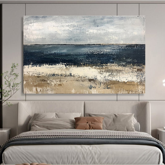 Buy Abstract Art Online Gray, Blue, and Beige Abstract Seaside Landscape HPS309