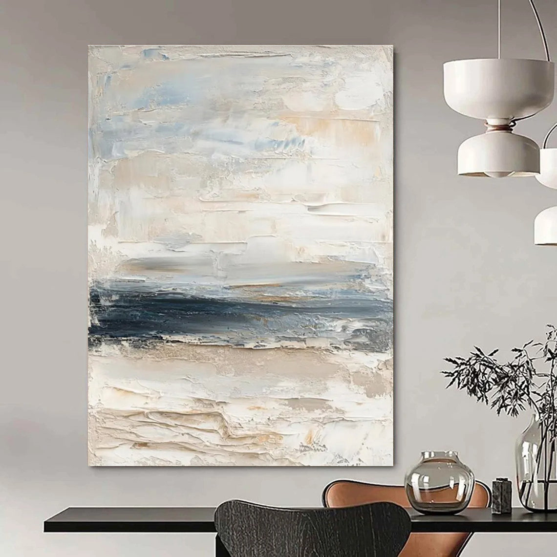 Large Size Beige, Gray, and Black Abstract Textured Painting DPS450