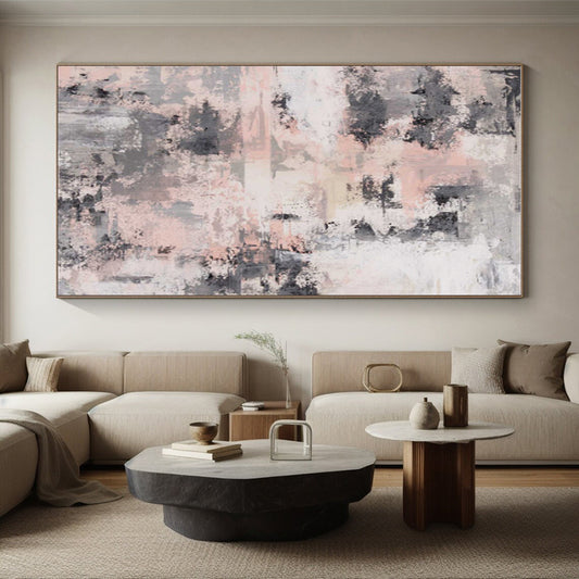 Hand Painted Art Pink, Gray, and Black Abstract Textured Piece, Acrylic Modern Art PT293