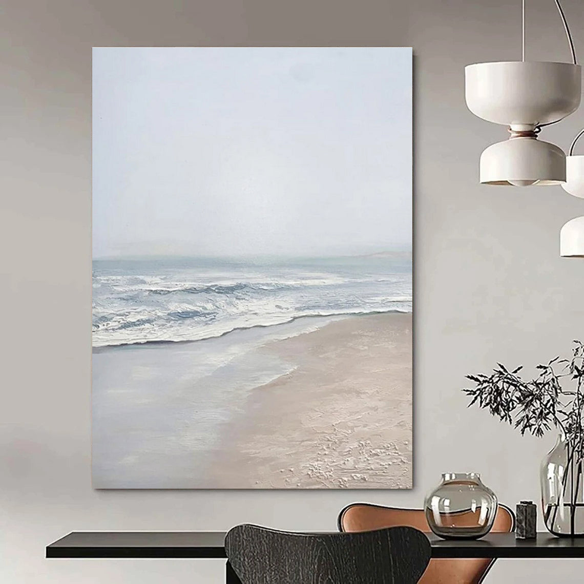Minimalist Canvas Art Blue and Beige Coastal Abstract Beach Painting DPS451