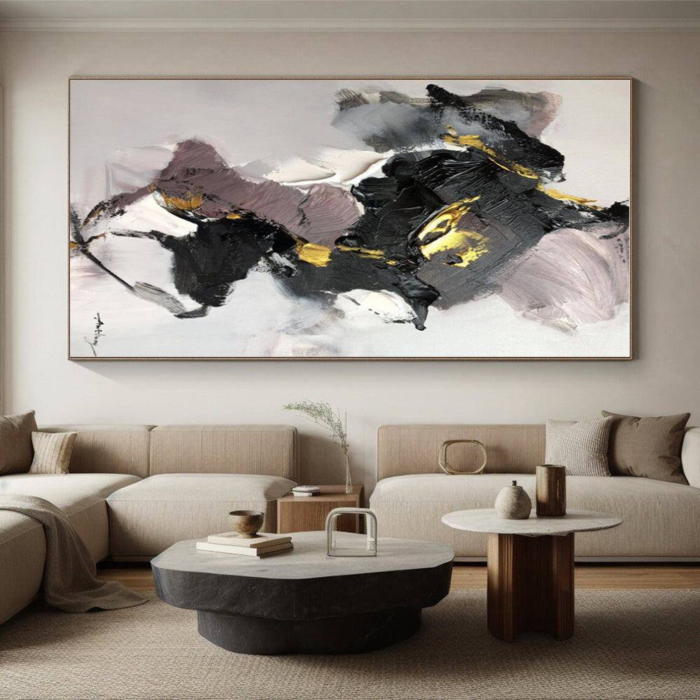 Modern Art Acrylic Black Gold Gray Abstract Textured Art for House PT476
