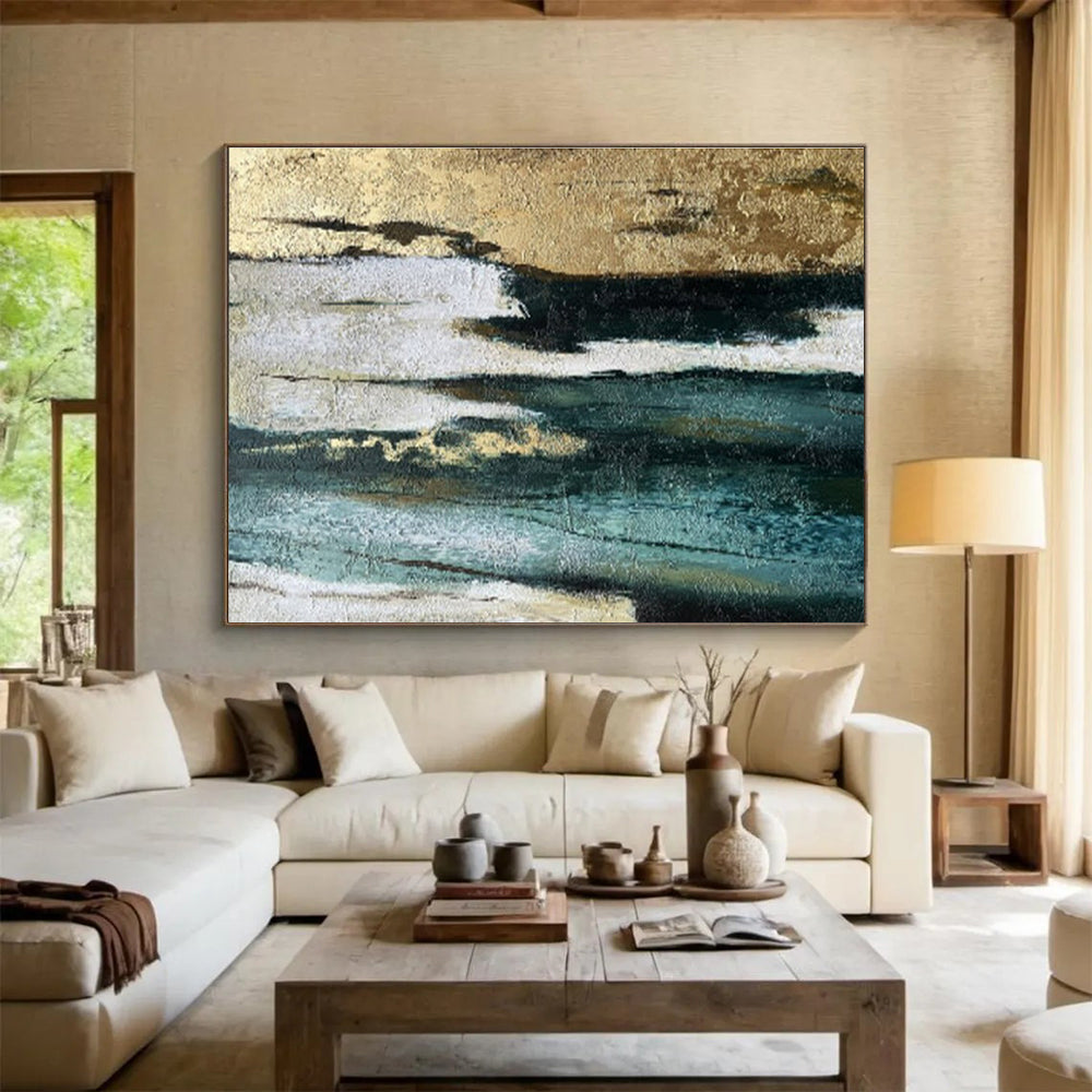 Buy Abstract Art Online Gold, Teal, and Black Textured Abstract Art HPS379