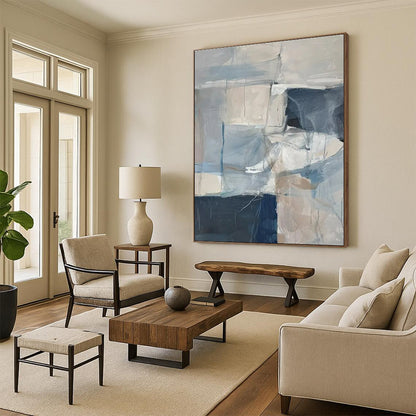 Acrylic Modern Art Paintings Blue, Beige, and White Geometric Abstract Art PT722