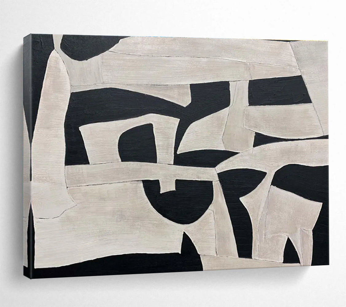 Cool Abstract Paintings Black & Beige Abstract Geometric Art HPS208