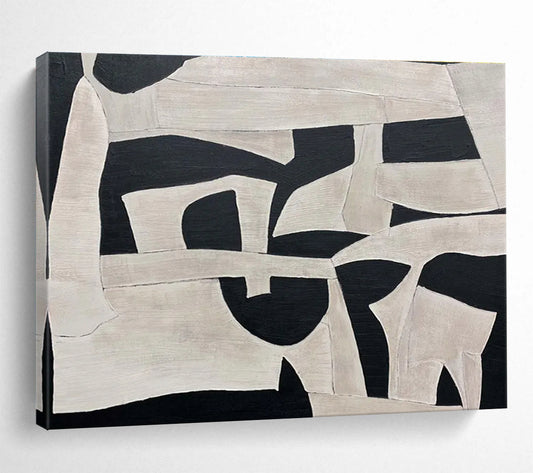 Cool Abstract Paintings Black & Beige Abstract Geometric Art HPS208