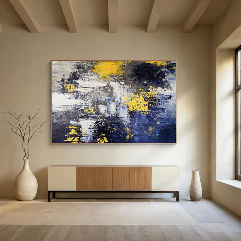Acrylic Modern Art Paintings Yellow, Blue & Gray Textured Abstract Painting On Canvas HPS127