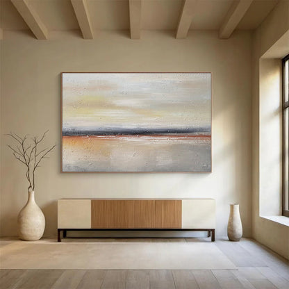 Large Contemporary Wall Art Beige, Gray & Orange Abstract Landscape Art HPS178