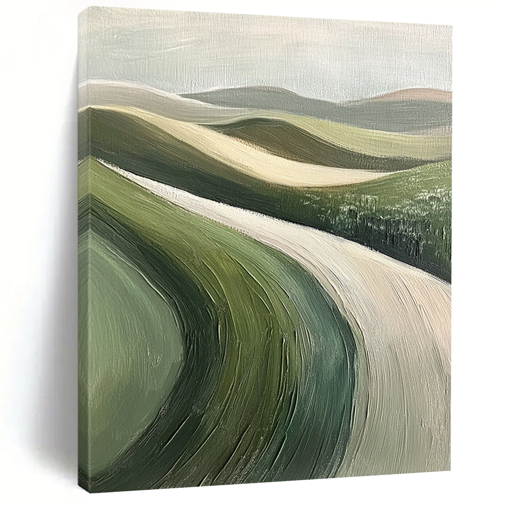 Minimalist Canvas Art Green and Beige Abstract Rolling Hills Painting DPS438
