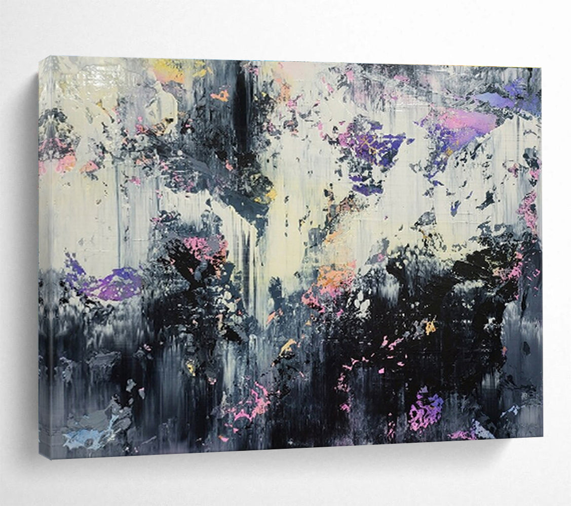 Large Contemporary Wall Art Black, White, and Purple Textured Abstract Art HPS406