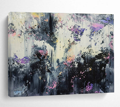 Large Contemporary Wall Art Black, White, and Purple Textured Abstract Art HPS406