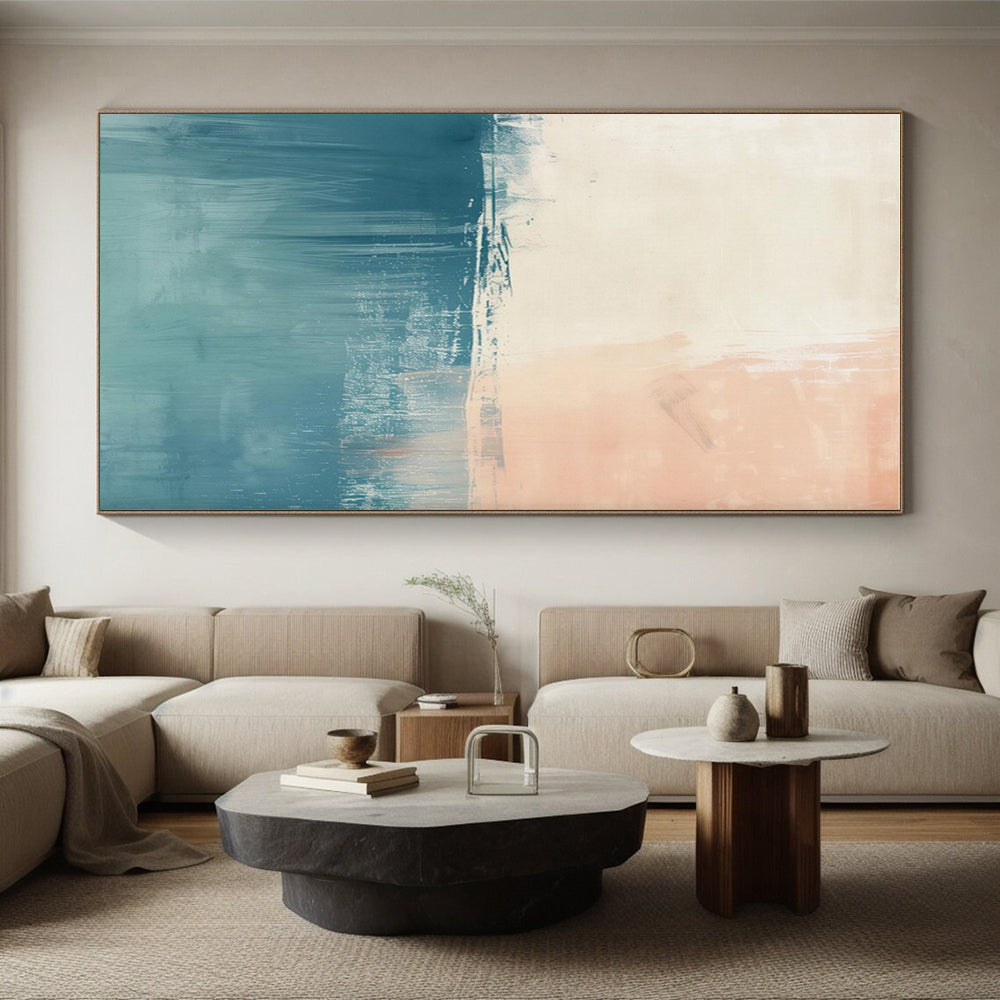 Hand-Painted Teal, Beige, and White Textured Abstract Art PT766