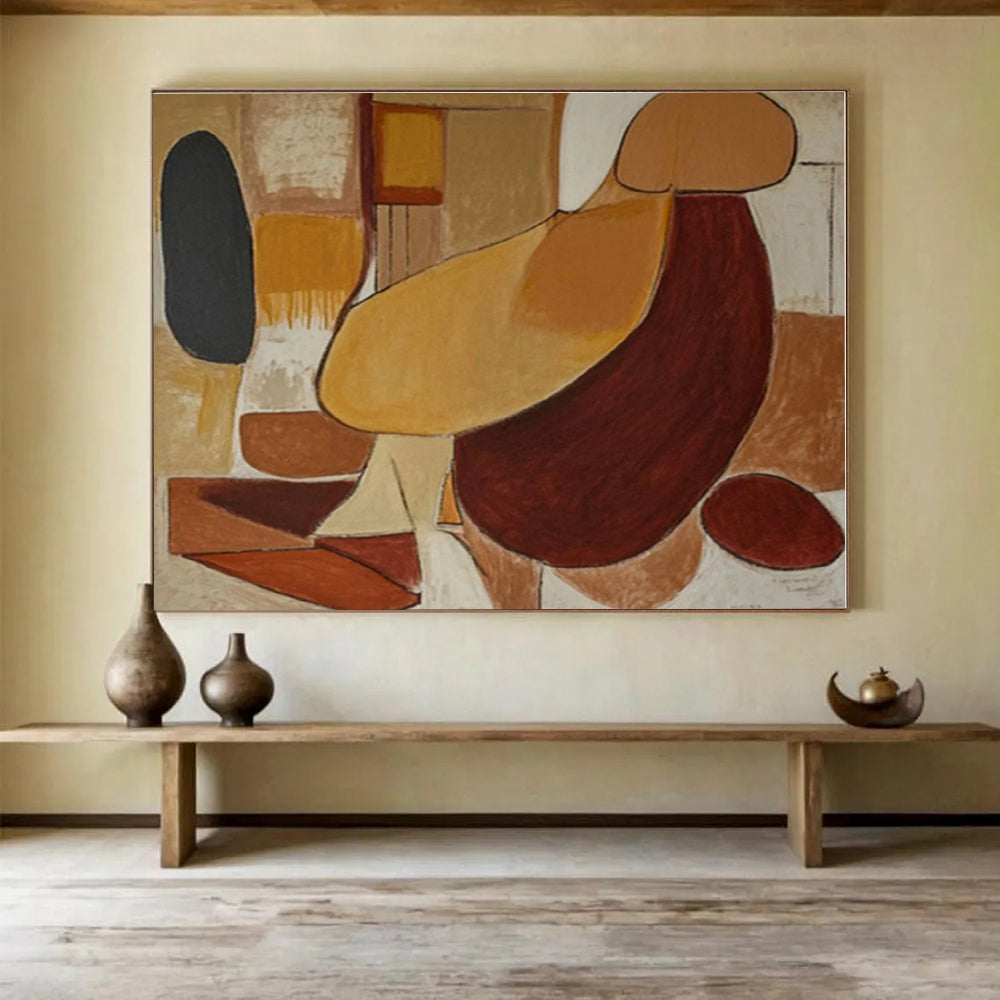 Hand Painted Art Warm Earth Tones Abstract Forms On Canvas HPS029