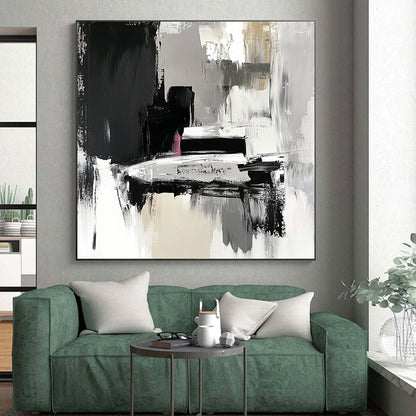 Large Abstract Painting For Living Room, Black Gray White Pink Abstract Textured Art PT151