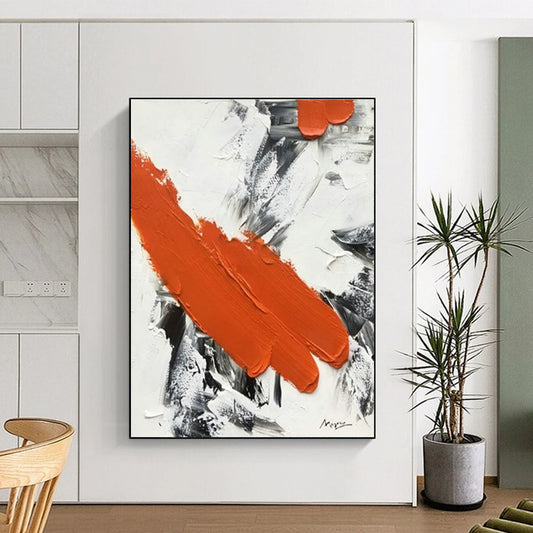 Cool Abstract Paintings Orange and Gray Textured Abstraction, Large Painting In Living Room PT525