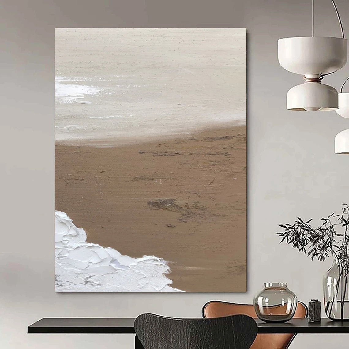Huge Size Beige, White, and Brown Textured Abstract Seaside Art DPS458