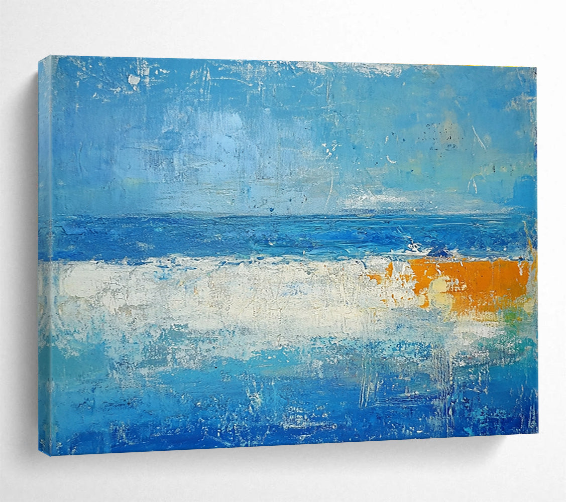Large Contemporary Wall Art Blue, White & Orange Textured Coastal Abstract Painting HPS286