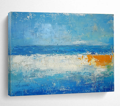 Large Contemporary Wall Art Blue, White & Orange Textured Coastal Abstract Painting HPS286