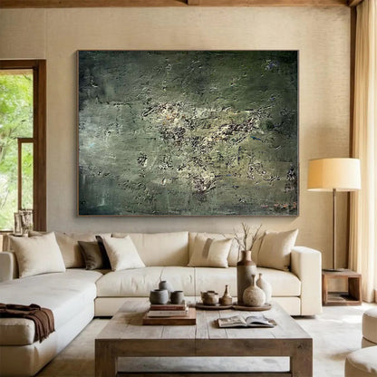 Hand Painting Green Textured Abstract Landscape, Paintings For House PT534