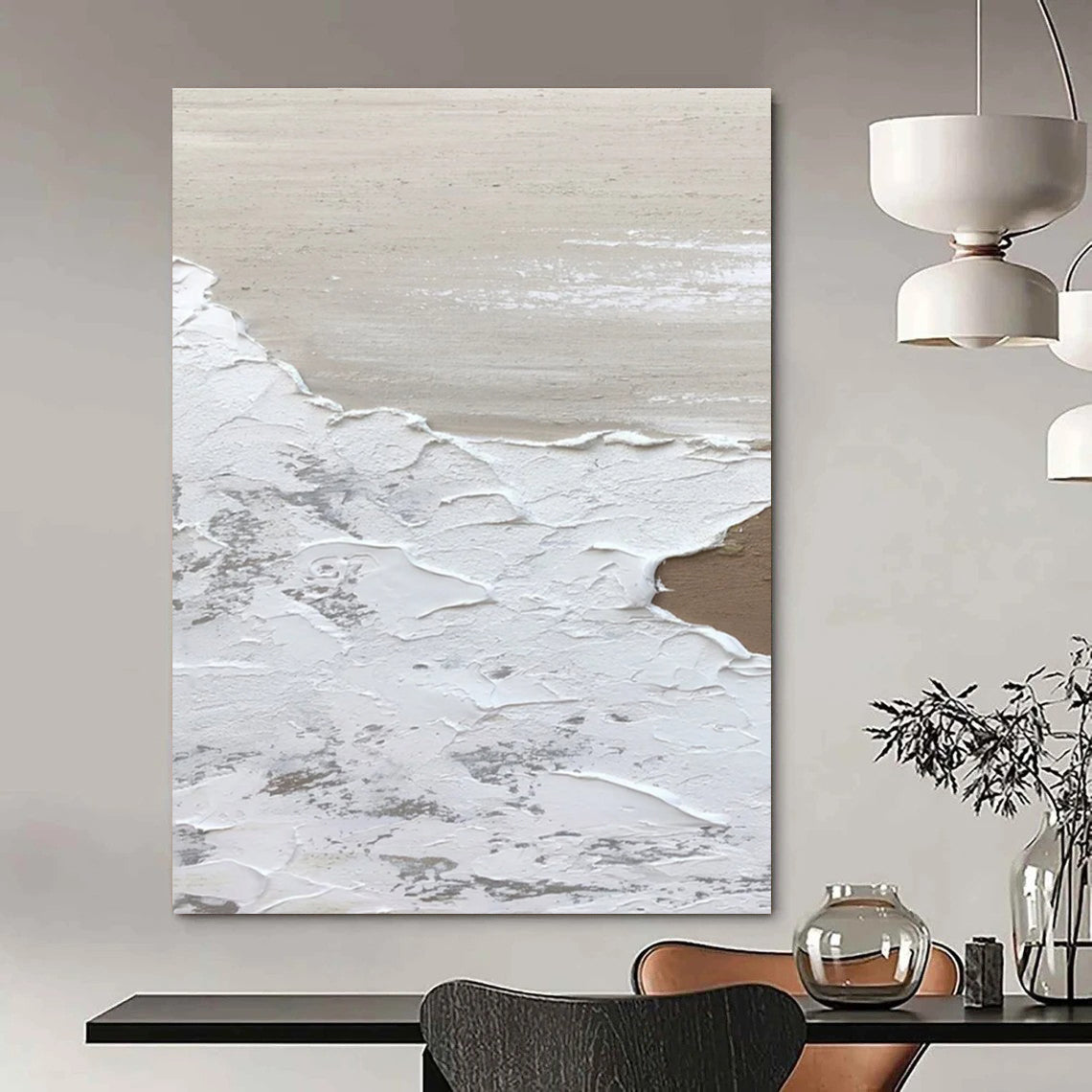 Gaint Canvas Art White, Beige, and Gray Textured Abstract Seaside Art DPS457