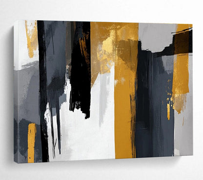 Oversized Abstract Wall Art Black, Gray, and Gold Textured Abstract Art HPS397