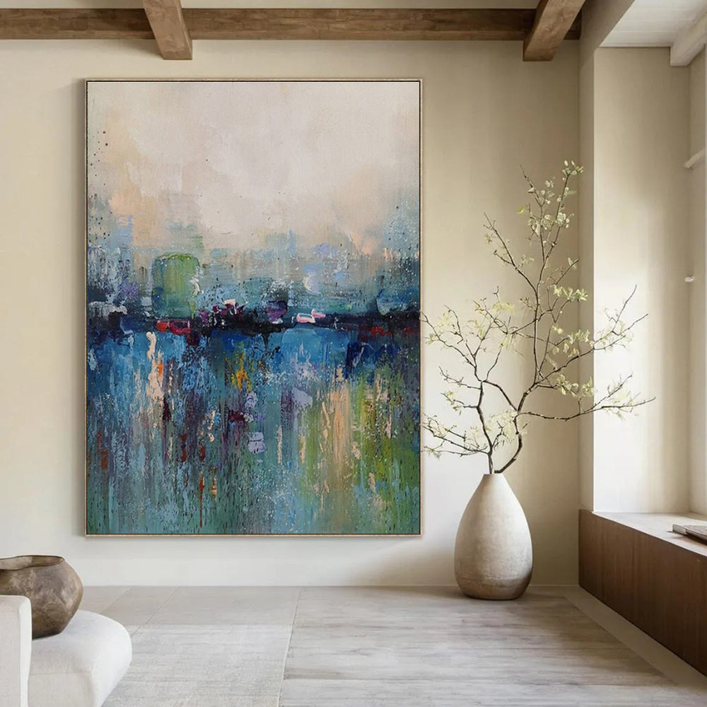 Oversized Abstract Wall Art Colorful Urban Abstract with Blue, Green & Red, Paintings For House DPS493