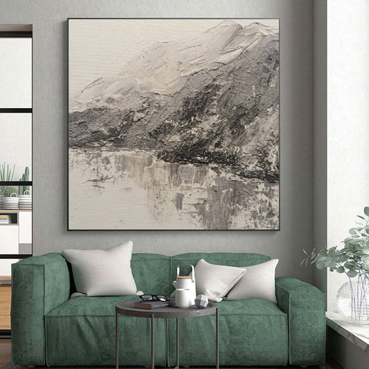 Hand Painting Gray and White Textured Mountain Landscape Abstract Art PT721