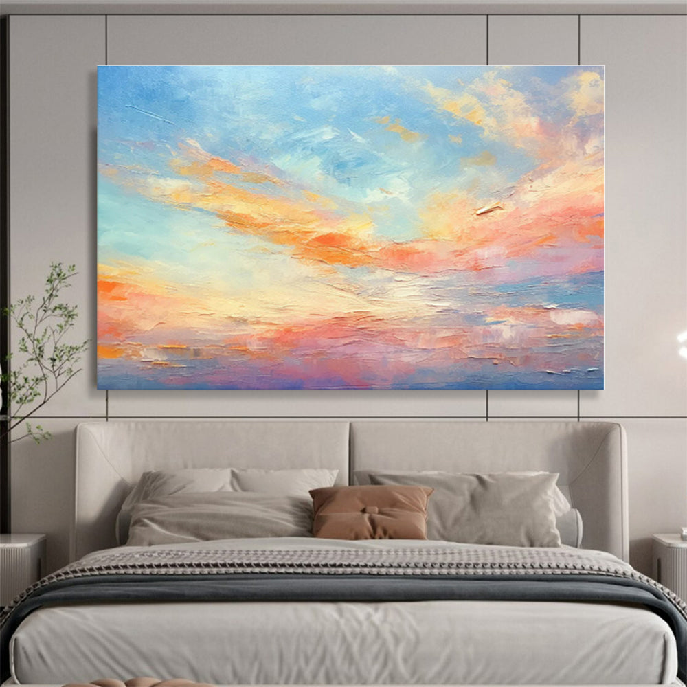 Hand-Painted Pastel Sunset Sky Abstract On Canvas HPS041
