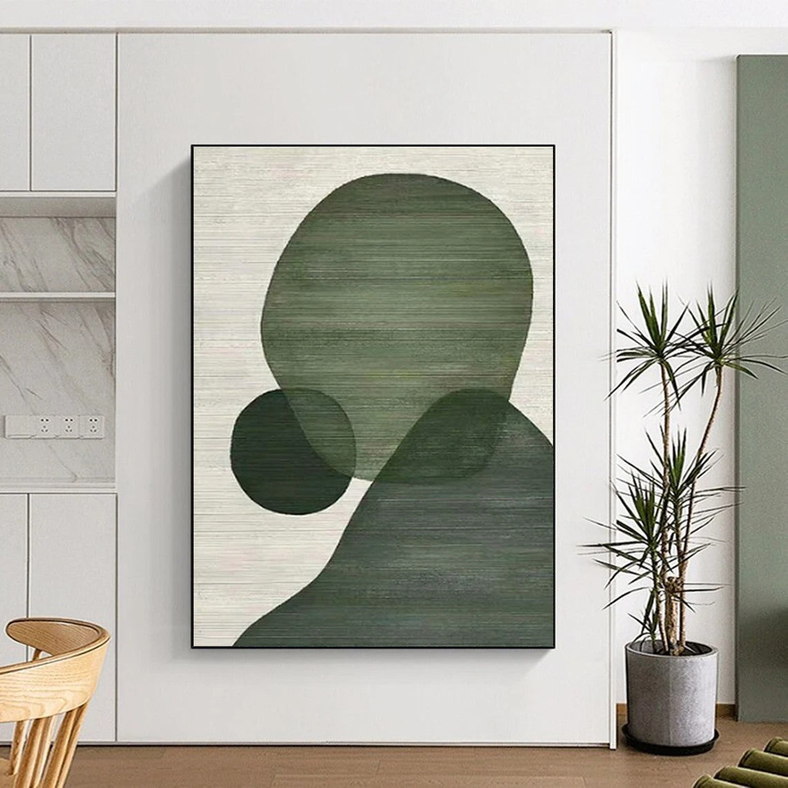 Minimalist Canvas Art Green Geometric Shapes Composition, Modern Art Acrylic PT513