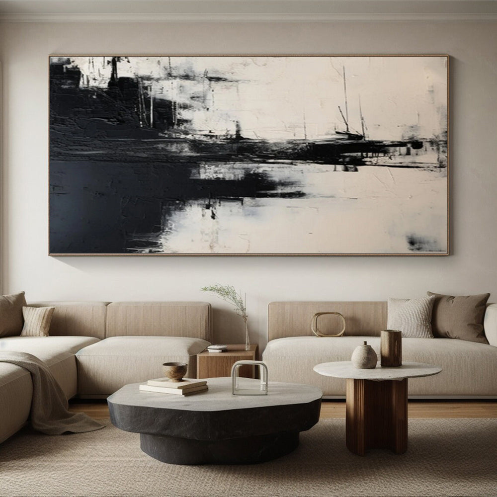 48x60 Black & White Textured Urban Abstract Painting On Canvas PT056