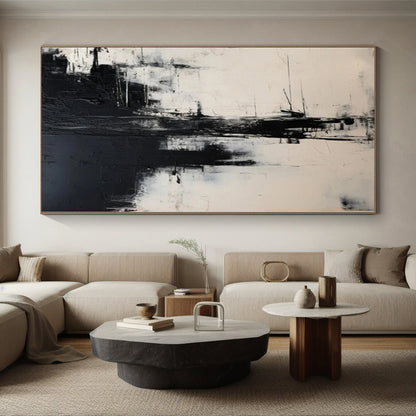 48x60 Black & White Textured Urban Abstract Painting On Canvas PT056