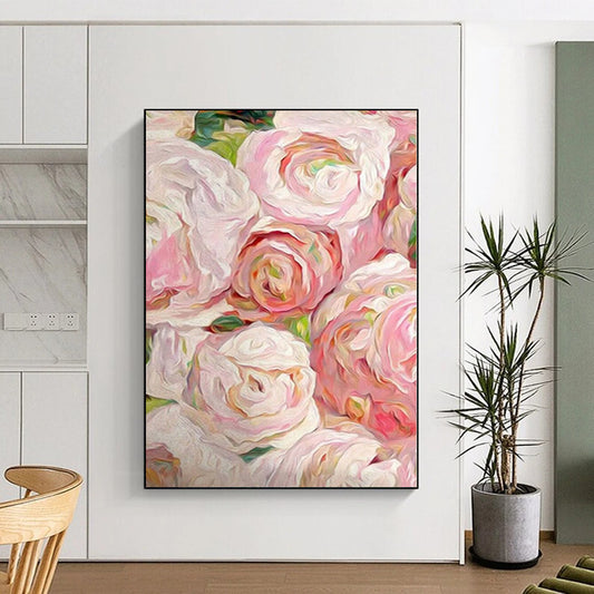 Hand Painted Art Pink and White Floral Abstract Acrylic Painting DPS419