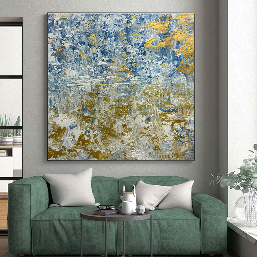 Large Size Blue, Gold, and White Textured Landscape Abstract Art PT726