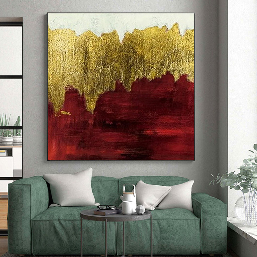 48x60 Red & Gold Textured Abstract Painting On Canvas PT066