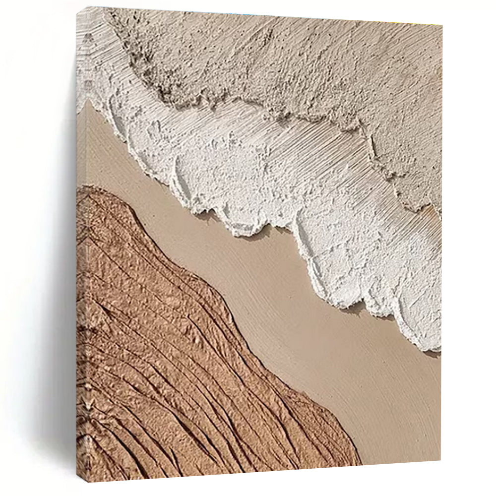 Handmade Art Beige, Brown and White Textured Abstract Landscape, Large Contemporary Wall Art PT553