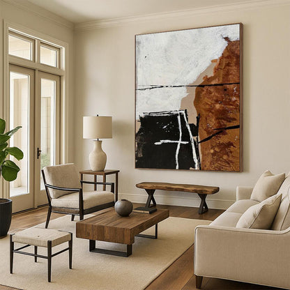 Cool Abstract Paintings Black, White, and Brown Geometric Abstract Art PT686