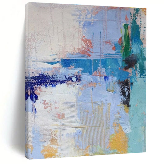 Oversized Abstract Wall Art Blue, Green, and Yellow Textured Abstract Art PT767