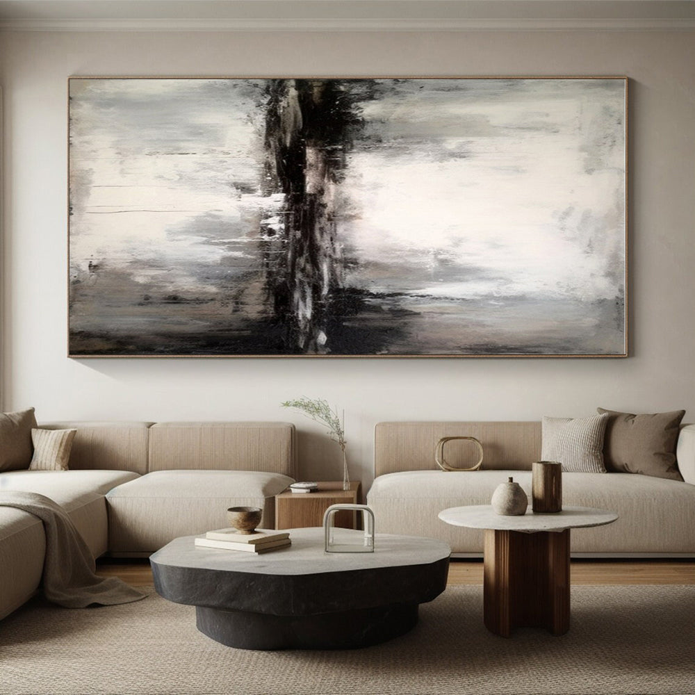 Minimalist Canvas Art Black and White Abstract Misty Landscape, Modern Art Acrylic PT528