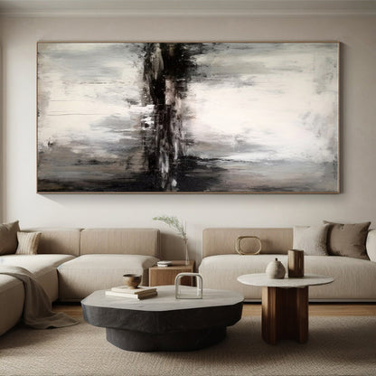 Minimalist Canvas Art Black and White Abstract Misty Landscape, Modern Art Acrylic PT528