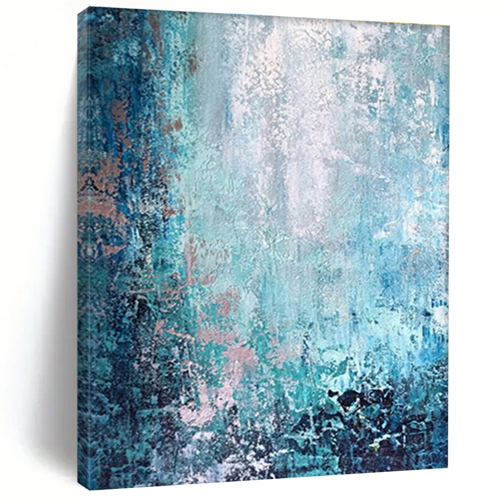 Oversized Abstract Wall Art in Teal, Blue, and Pink, Handmade Art Piece PT295