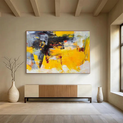 Hand-Painted Yellow, Gray & Black Dynamic Abstract Painting On Canvas HPS101