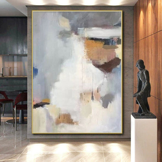 Unique Abstract Art in Soft Gray, White, and Beige Tones, Modern Art Acrylic PT004