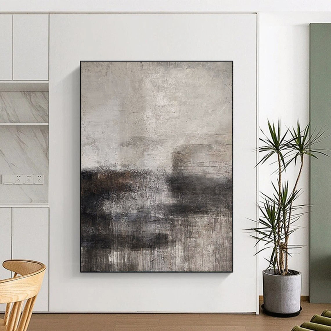 Large Size Gray and Black Moody Abstract Acrylic Painting PT625