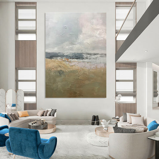 Buy Abstract Art Online Gray, Beige, and Blue Textured Abstract Landscape Art DPS464