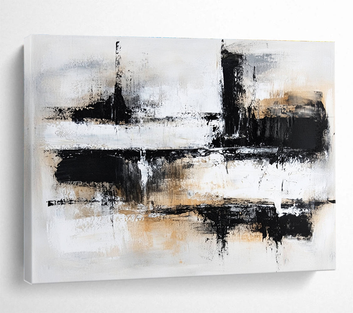 Large Contemporary Wall Art Black, White, and Beige Abstract Urban Scene HPS306
