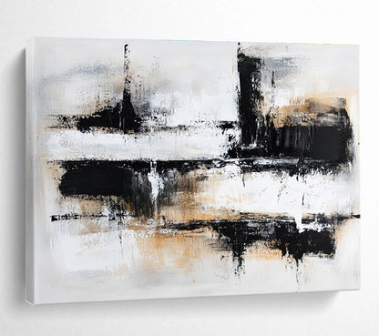 Large Contemporary Wall Art Black, White, and Beige Abstract Urban Scene HPS306